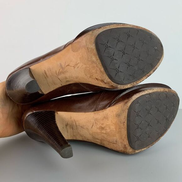 UGG Women Size 8 Jamison Brown Leather 5” Platform Heels-All Leather w/Sheep Fur - Picture 8 of 10